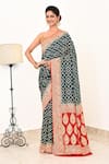 Buy_Naaritva India_Blue Handloom Cotton Handwoven Geometric Pattern Saree With Running Blouse _at_Aza_Fashions