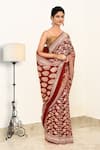 Shop_Naaritva India_Red Handloom Cotton Handwoven Saree With Running Blouse _Online_at_Aza_Fashions