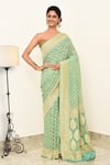 Buy_Naaritva India_Green Handloom Cotton Handwoven Geometric Saree With Running Blouse _at_Aza_Fashions