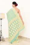 Shop_Naaritva India_Green Handloom Cotton Handwoven Geometric Saree With Running Blouse _at_Aza_Fashions