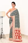 Buy_Naaritva India_Blue Handloom Cotton Handwoven Geometric Pattern Saree With Running Blouse _at_Aza_Fashions