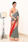 Naaritva India_Blue Handloom Cotton Handwoven Geometric Pattern Saree With Running Blouse _Online_at_Aza_Fashions