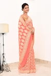 Naaritva India_Peach Handloom Cotton Floral Geometric Pattern Saree With Running Blouse _Online_at_Aza_Fashions