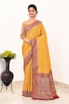 Buy_Naaritva India_Yellow Handloom Cotton Handwoven Saree With Running Blouse _at_Aza_Fashions