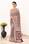 Buy_Naaritva India_Wine Handloom Cotton Handwoven Abstract Pattern Saree With Running Blouse _at_Aza_Fashions