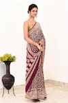 Naaritva India_Wine Handloom Cotton Handwoven Abstract Pattern Saree With Running Blouse _Online_at_Aza_Fashions