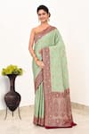 Buy_Naaritva India_Green Handloom Cotton Handwoven Floral Saree With Running Blouse _at_Aza_Fashions