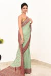 Naaritva India_Green Handloom Cotton Handwoven Floral Saree With Running Blouse _Online_at_Aza_Fashions