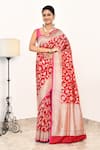 Buy_Naaritva India_Pink Katan Handwoven Floral Saree With Running Blouse _at_Aza_Fashions