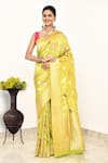 Buy_Naaritva India_Yellow Katan Handwoven Saree With Running Blouse _at_Aza_Fashions