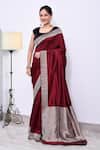 Buy_Naaritva India_Maroon Katan Handwoven Zari Stripe Saree With Running Blouse _at_Aza_Fashions