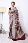 Buy_Naaritva India_Maroon Katan Handwoven Floral Veil Saree With Running Blouse _at_Aza_Fashions