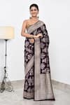 Buy_Naaritva India_Wine Katan Handwoven Alafi Jall Zari Detailed Saree With Running Blouse _at_Aza_Fashions