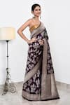 Naaritva India_Wine Katan Handwoven Alafi Jall Zari Detailed Saree With Running Blouse _Online_at_Aza_Fashions