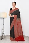 Buy_Naaritva India_Black Crepe Handwoven Butti Contrast Saree With Running Blouse _at_Aza_Fashions