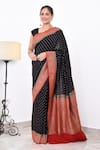 Buy_Naaritva India_Black Crepe Handwoven Floral Butti Contrast Saree With Running Blouse _at_Aza_Fashions