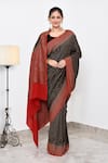 Naaritva India_Black Crepe Handwoven Floral Butti Contrast Saree With Running Blouse _Online_at_Aza_Fashions