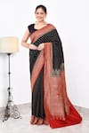 Buy_Naaritva India_Black Crepe Handwoven Floral Veli Contrast Detailed Saree With Running Blouse _at_Aza_Fashions