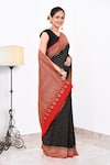 Naaritva India_Black Crepe Handwoven Floral Veli Contrast Detailed Saree With Running Blouse _Online_at_Aza_Fashions