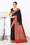 Buy_Naaritva India_Black Crepe Handwoven Floral Butti Contrast Detailed Saree With Running Blouse _at_Aza_Fashions