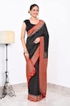 Naaritva India_Black Crepe Handwoven Floral Butti Contrast Detailed Saree With Running Blouse _Online_at_Aza_Fashions