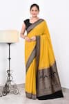 Buy_Naaritva India_Yellow Crepe Handwoven Butti Contrast Pallu Detailed Saree With Running Blouse _at_Aza_Fashions