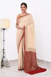 Buy_Naaritva India_Cream Crepe Handwoven Butti Floral Veli Contrast Hem Saree With Running Blouse _at_Aza_Fashions