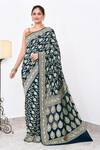 Buy_Naaritva India_Blue Handloom Cotton Handwoven Floral Veil Detailed Saree With Running Blouse _at_Aza_Fashions