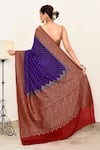 Shop_Naaritva India_Blue Crepe Handwoven Butti Flower Veil Hem Saree With Running Blouse _at_Aza_Fashions