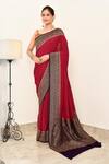 Buy_Naaritva India_Pink Crepe Handwoven Butti Flower Detailed Hem Saree With Running Blouse _at_Aza_Fashions