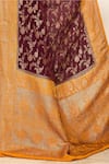 Naaritva India_Wine Crepe Handwoven Flower Veil Detailed Saree With Running Blouse _Online_at_Aza_Fashions