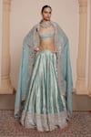 Buy_Arpita Mehta_Blue Raw Silk Embroidery Mirror Sweetheart Halter Neck Florin Lehenga Set _at_Aza_Fashions