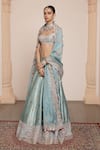 Arpita Mehta_Blue Raw Silk Embroidery Mirror Sweetheart Halter Neck Florin Lehenga Set _Online_at_Aza_Fashions