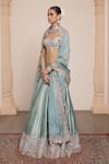 Buy_Arpita Mehta_Blue Raw Silk Embroidery Mirror Sweetheart Halter Neck Florin Lehenga Set _Online_at_Aza_Fashions