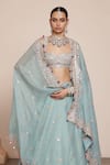 Shop_Arpita Mehta_Blue Raw Silk Embroidery Mirror Sweetheart Halter Neck Florin Lehenga Set _Online_at_Aza_Fashions