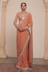 Buy_Arpita Mehta_Orange Georgette Embroidery Mirror Scoop Neck Star Buti Saree With Blouse _at_Aza_Fashions