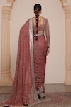 Shop_Arpita Mehta_Red Georgette Embroidery Mirror Scoop Neck Starlet Buti Saree With Blouse _at_Aza_Fashions