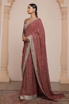 Buy_Arpita Mehta_Red Georgette Embroidery Mirror Scoop Neck Starlet Buti Saree With Blouse _Online_at_Aza_Fashions