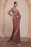 Shop_Arpita Mehta_Red Georgette Embroidery Mirror Scoop Neck Starlet Buti Saree With Blouse _Online_at_Aza_Fashions