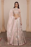 Buy_Arpita Mehta_Pink Net Embroidery Mirror High Neck Gul Lehenga Set _at_Aza_Fashions