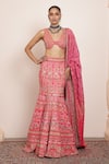 Buy_Arpita Mehta_Pink Raw Silk Embroidery Mirror V Neck Gullista And Thread Lehenga Set _at_Aza_Fashions