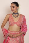 Shop_Arpita Mehta_Pink Raw Silk Embroidery Mirror V Neck Gullista And Thread Lehenga Set _Online_at_Aza_Fashions