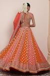 Shop_Arpita Mehta_Pink Georgette Embroidery Mirror Leaf Neck Bloom Panelled Lehenga Set _at_Aza_Fashions