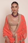 Buy_Arpita Mehta_Pink Georgette Embroidery Mirror Leaf Neck Bloom Panelled Lehenga Set _Online_at_Aza_Fashions