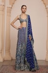 Buy_Arpita Mehta_Blue Raw Silk Embroidery Mirror Halter Neck Paisley Bloom Lehenga Set _at_Aza_Fashions