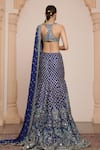 Shop_Arpita Mehta_Blue Raw Silk Embroidery Mirror Halter Neck Paisley Bloom Lehenga Set _at_Aza_Fashions