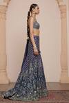 Arpita Mehta_Blue Raw Silk Embroidery Mirror Halter Neck Paisley Bloom Lehenga Set _Online_at_Aza_Fashions