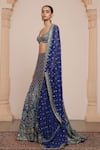 Buy_Arpita Mehta_Blue Raw Silk Embroidery Mirror Halter Neck Paisley Bloom Lehenga Set _Online_at_Aza_Fashions