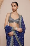 Shop_Arpita Mehta_Blue Raw Silk Embroidery Mirror Halter Neck Paisley Bloom Lehenga Set _Online_at_Aza_Fashions