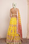 Shop_Arpita Mehta_Yellow Net Embroidery Mirror Off Shoulder Neck Wild Bloom Lehenga Set _at_Aza_Fashions